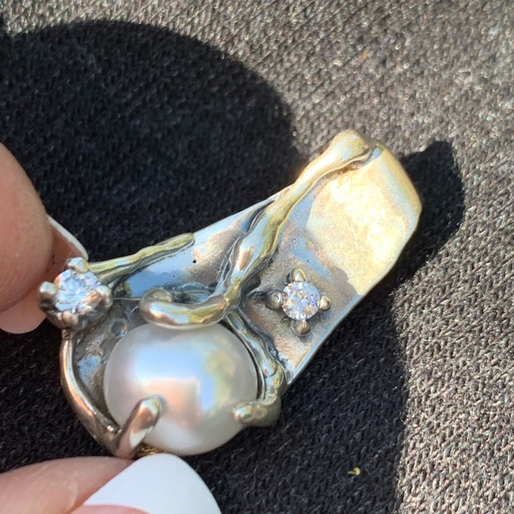 SS 925 pendant large natural pearl 2 CZ - Picture 2 of 5